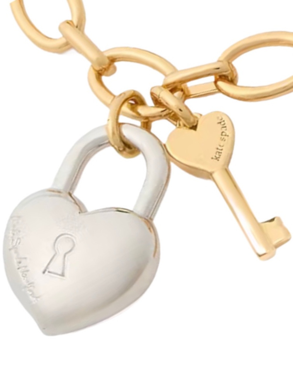 Kate Spade Heart You Charm Bracelet Gold Bracelet with Silver Heart Lock NEW - Picture 4 of 10
